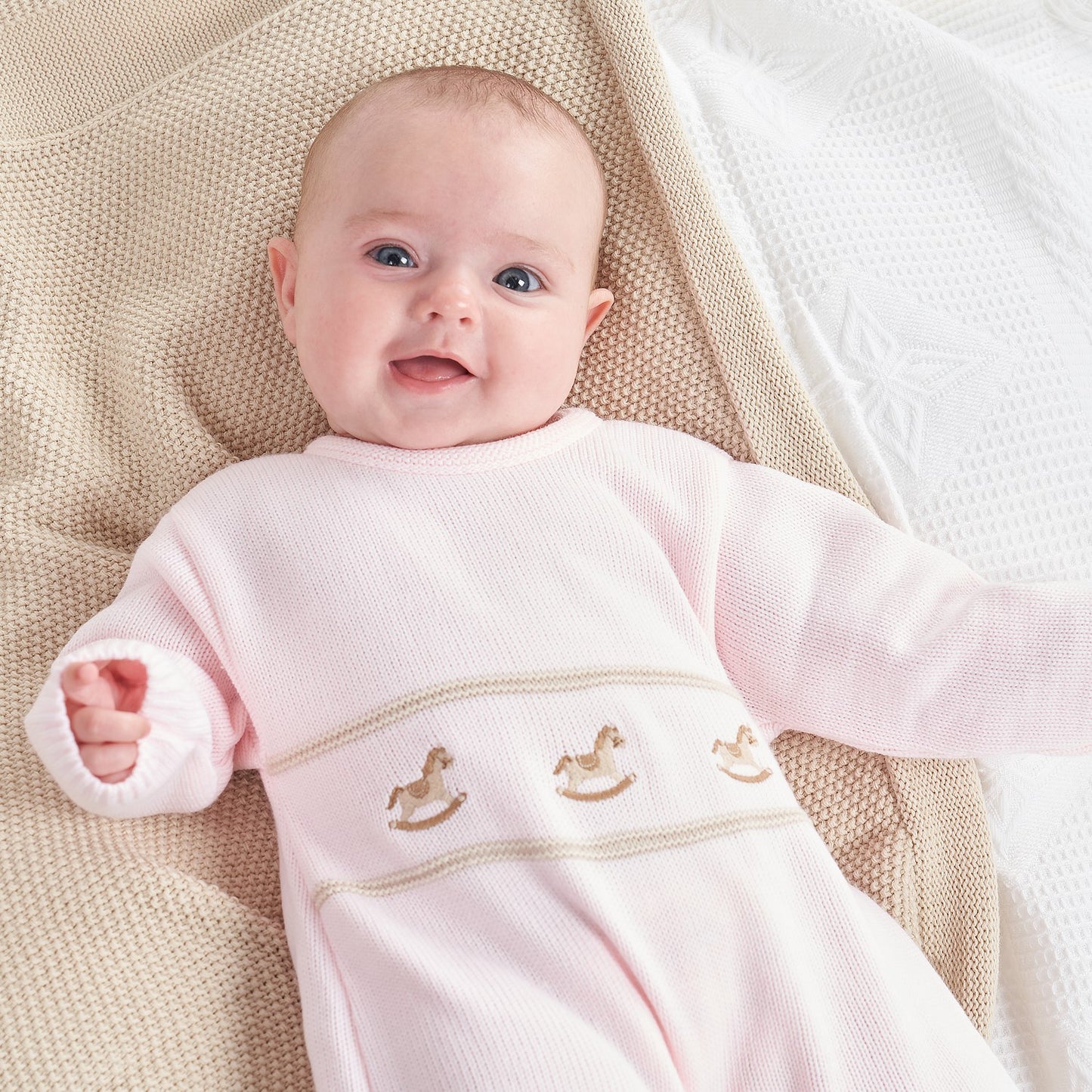 Dandelion Pink Rocking Horse Knitted Onesie