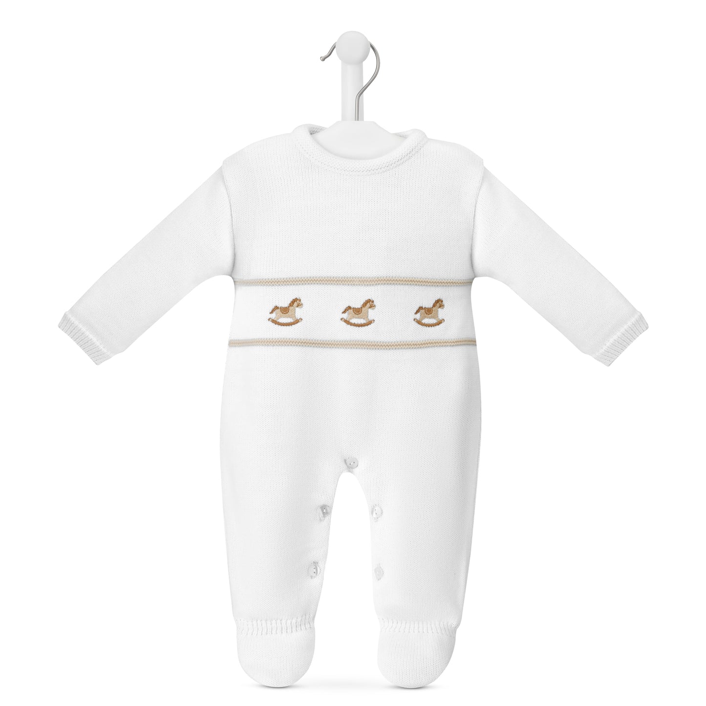 Dandelion White Rocking Horse Knitted Onesie