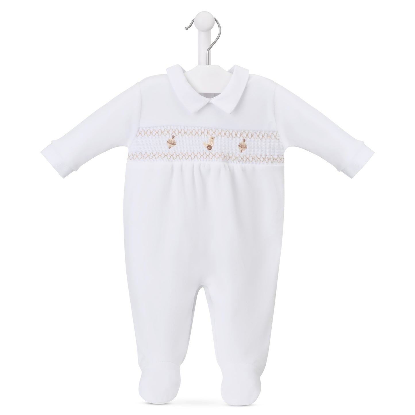 Dandelion White Spinning Top & Duck Smocked Velour Sleepsuit