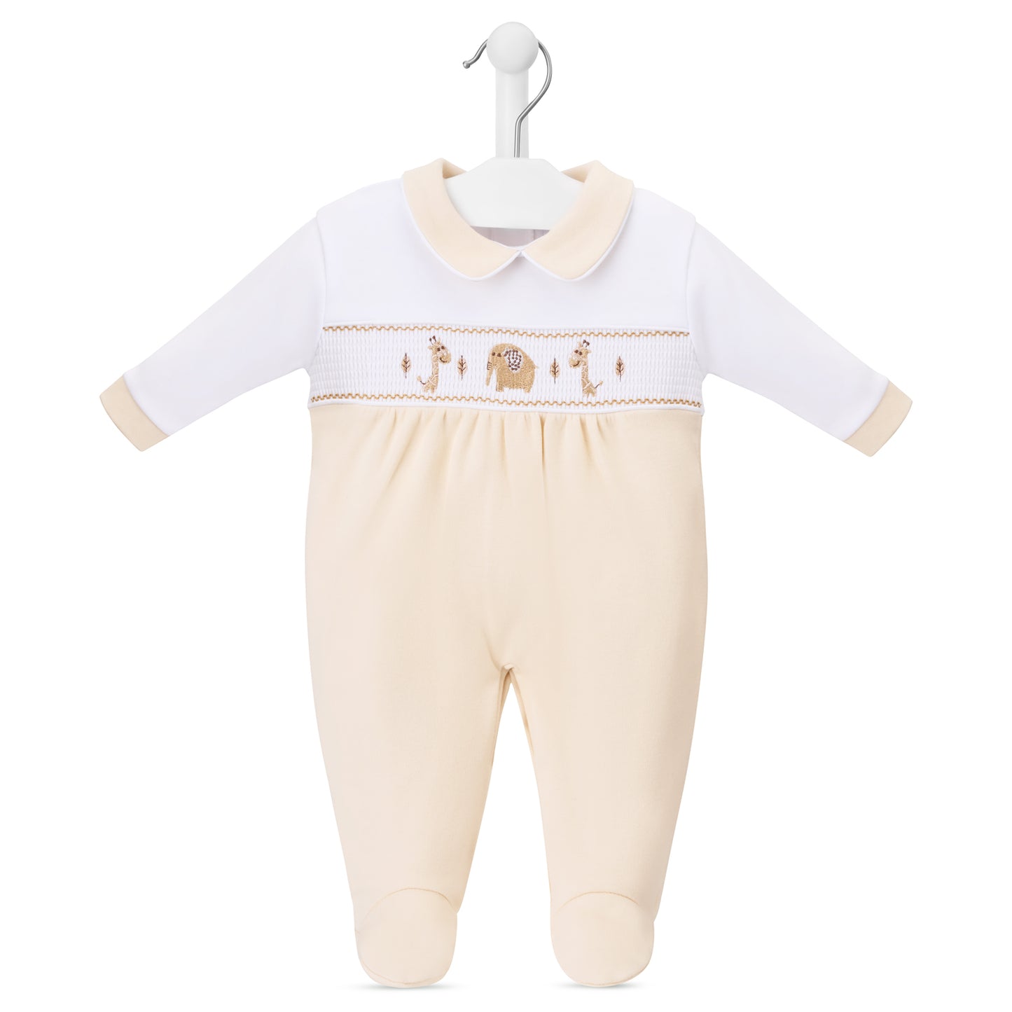 Dandelion Taupe Jungle Friends Smocked Sleepsuit