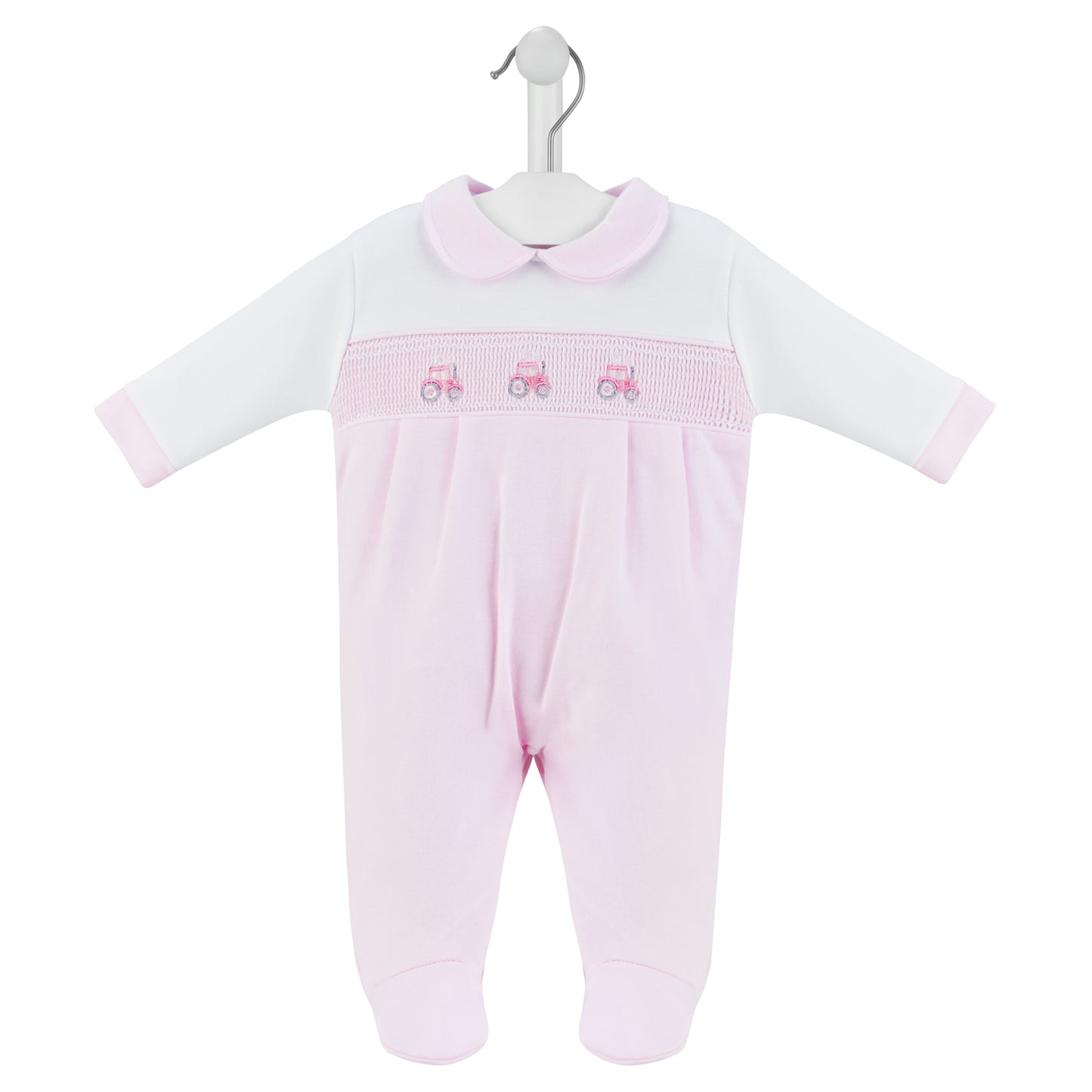 Dandelion Pink Little Tractor Smocked Sleepsuit