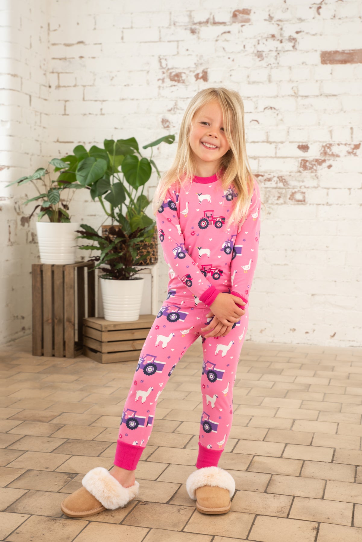 Lighthouse Pink Tractor Pyjama Set