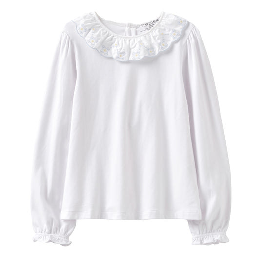 Startsmart White Jersey Cotton Blouse with Embroidered Collar