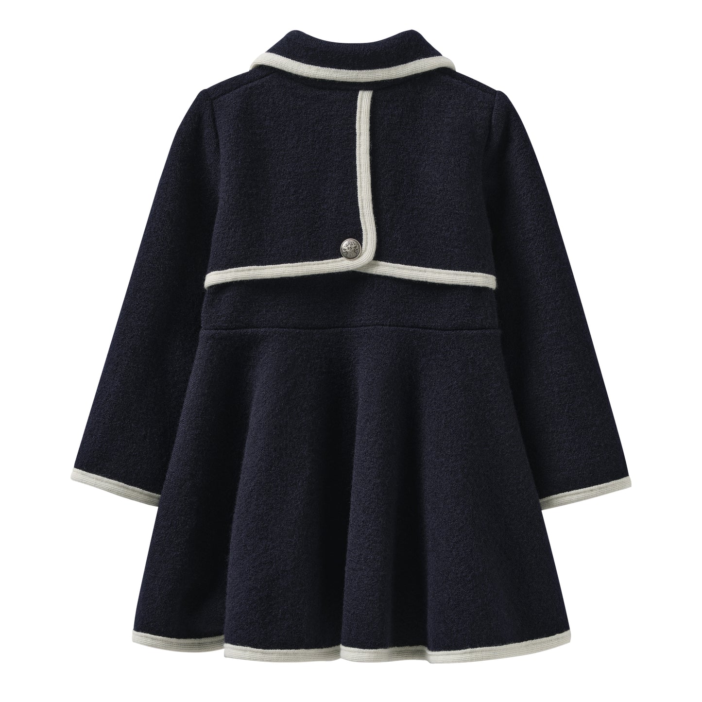 Marae Navy Wool Coat with Cream Trim