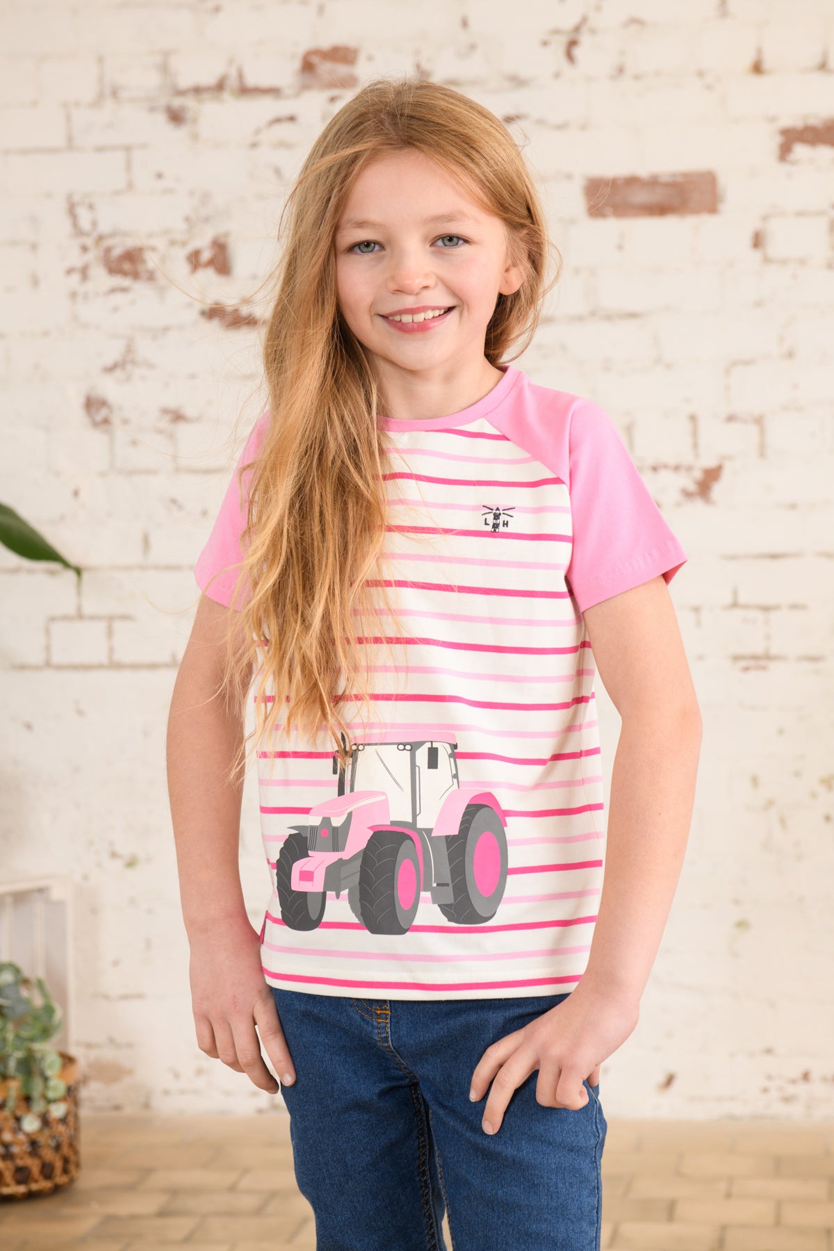 Lighthouse Pink Stripe Tractor T-Shirt