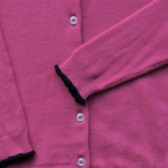 Startsmart Bright Pink &amp; Dark Navy Trim Cashmere Cardigan