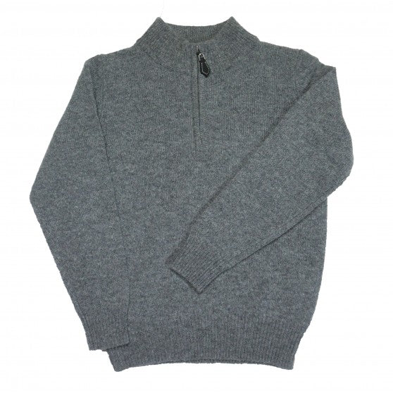 Alan Paine Grey Lambswool Quarter Zip Jumper