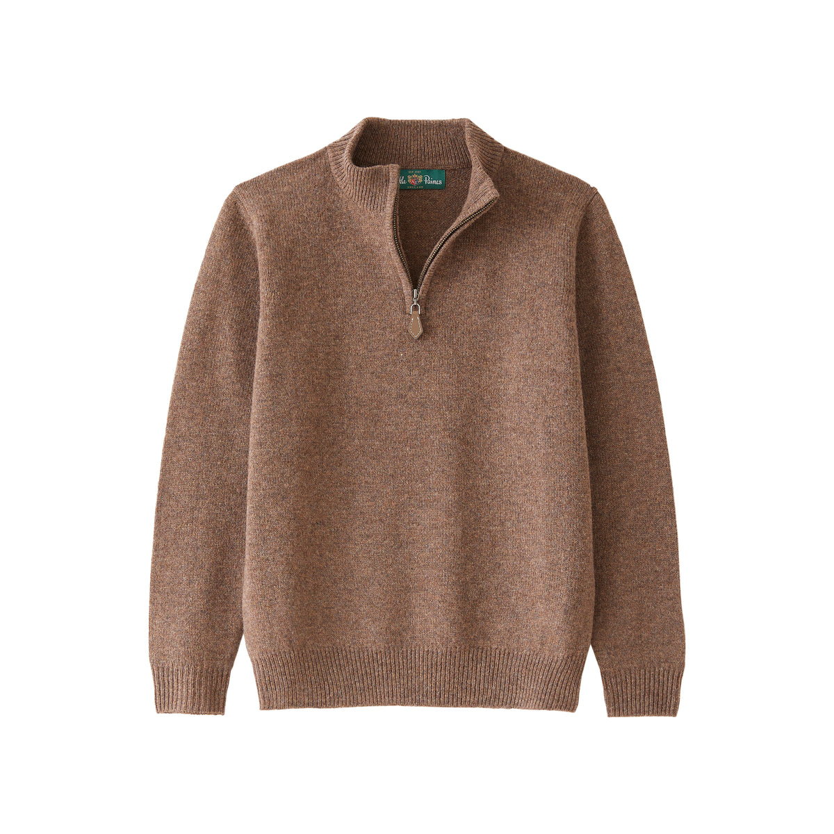 Alan Paine Tobacco Lambswool Quarter Zip Jumper