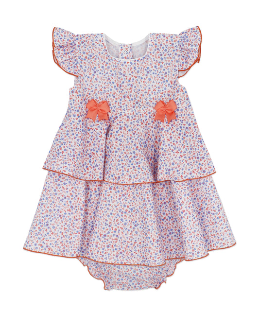 Rapife Coral and Blue Floral Dress with Bows