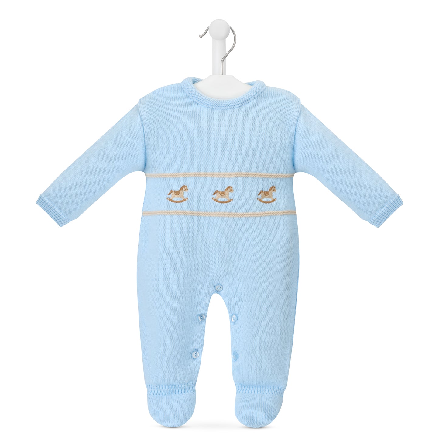 Dandelion Blue Rocking Horse Knitted Onesie