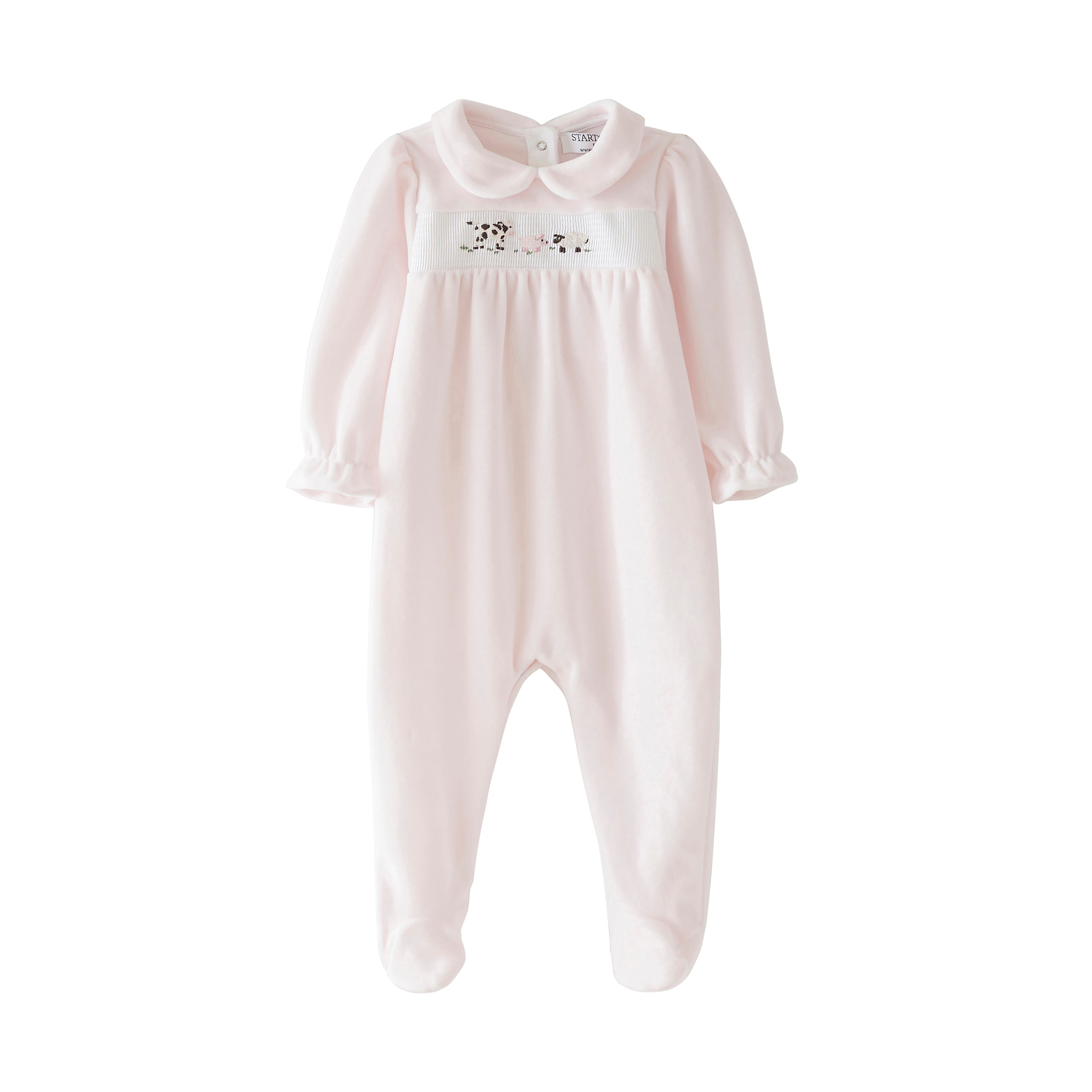 Startsmart Pink Smocked Velour Farm Animal Sleepsuit