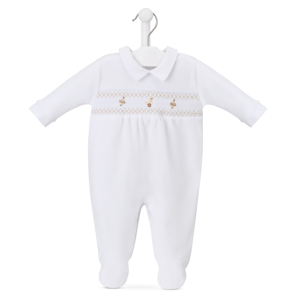 Dandelion White Spinning Top & Duck Smocked Velour Sleepsuit