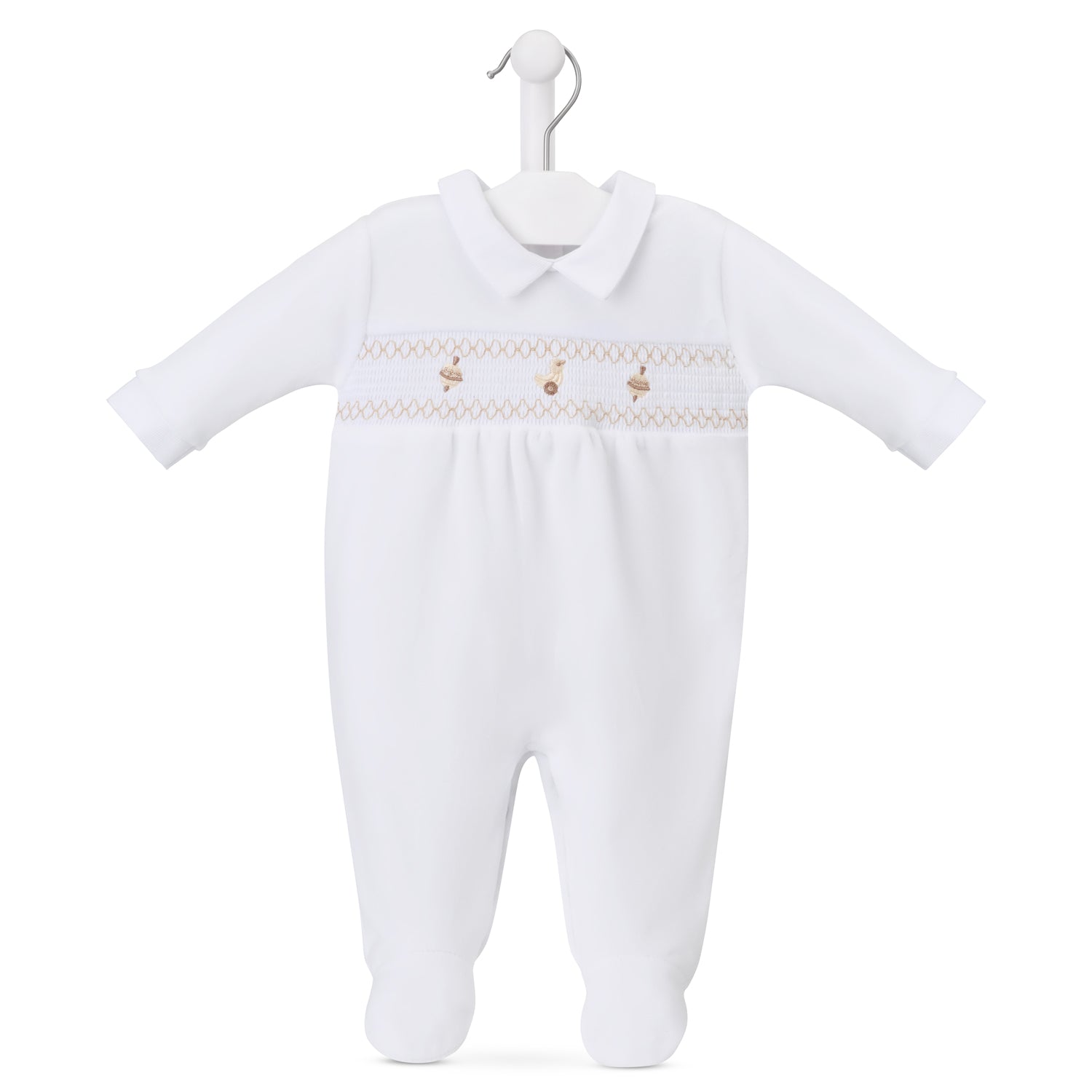 Dandelion White Spinning Top & Duck Smocked Velour Sleepsuit