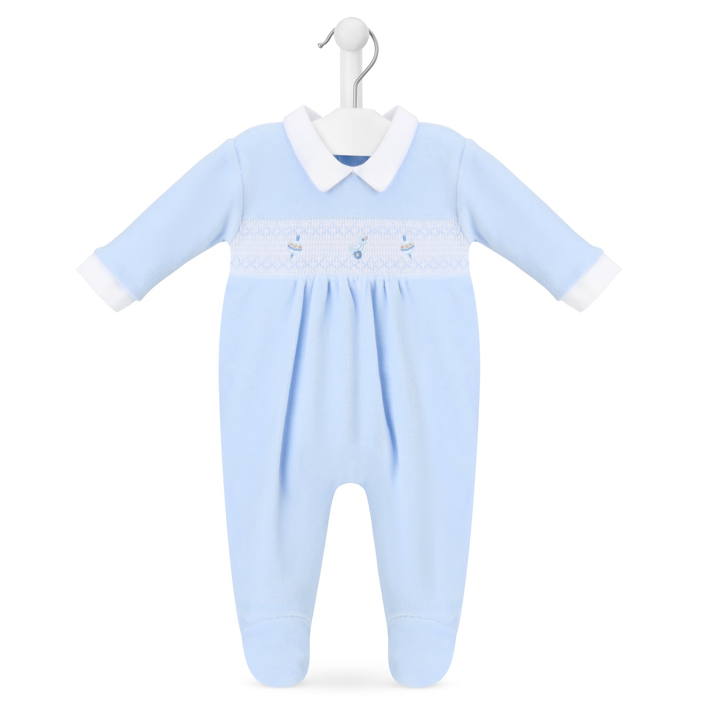 Dandelion Blue Spinning Top & Duck Smocked Velour Sleepsuit