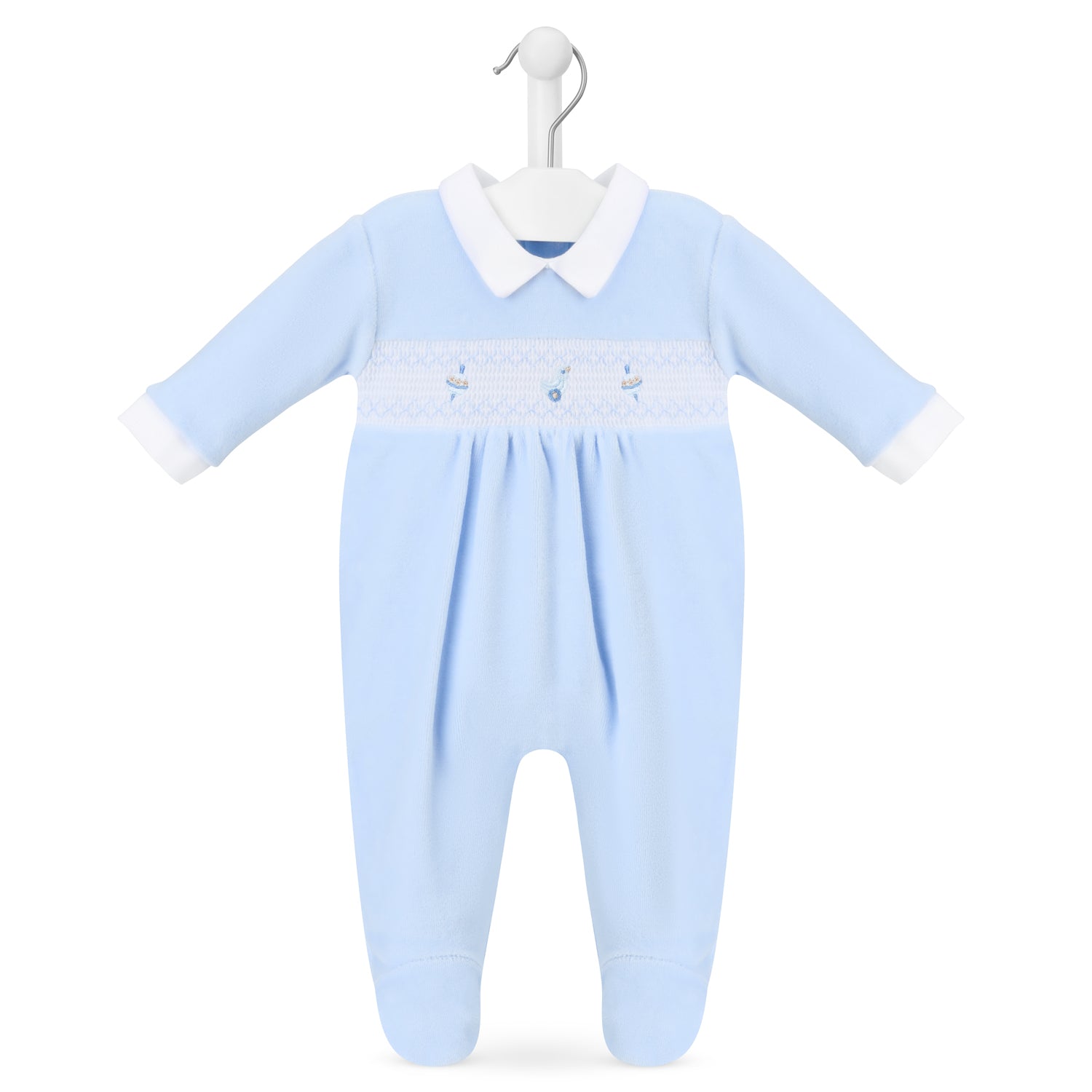 Dandelion Blue Spinning Top & Duck Smocked Velour Sleepsuit
