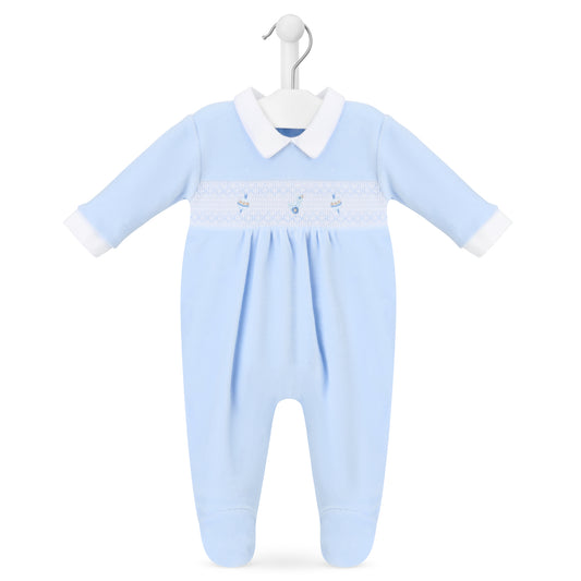 Dandelion Blue Spinning Top & Duck Smocked Velour Sleepsuit