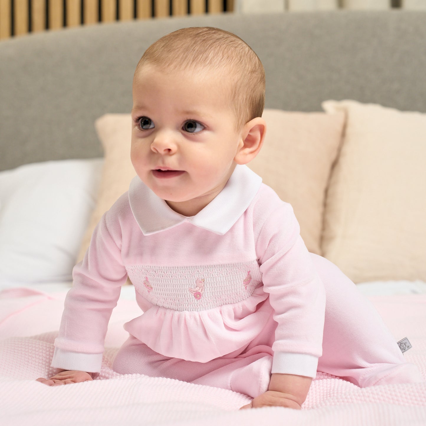 Dandelion Pink Spinning Top & Duck Smocked Velour Sleepsuit