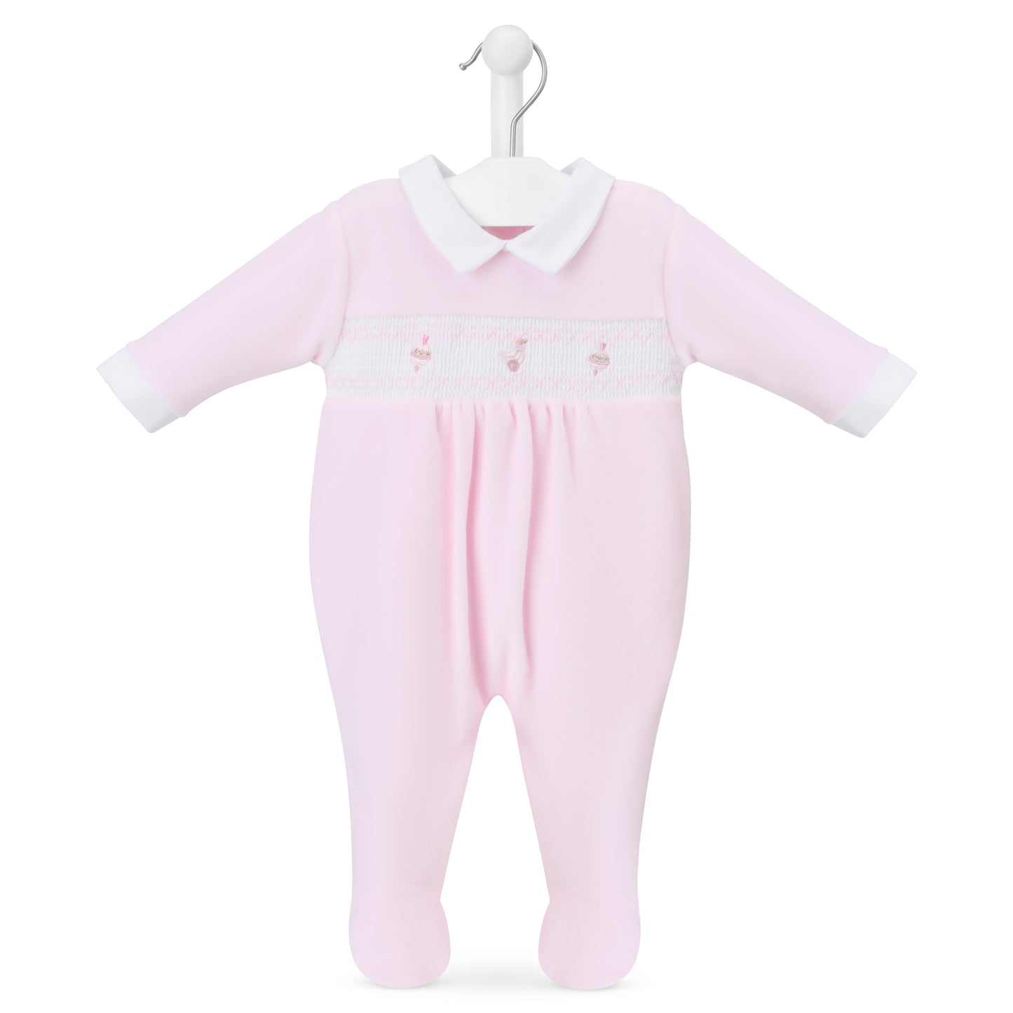 Dandelion Pink Spinning Top & Duck Smocked Velour Sleepsuit