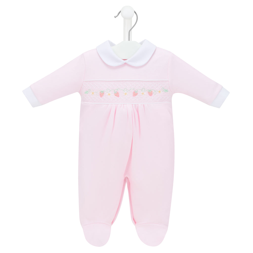 Dandelion Pink Strawberry Smocked Sleepsuit