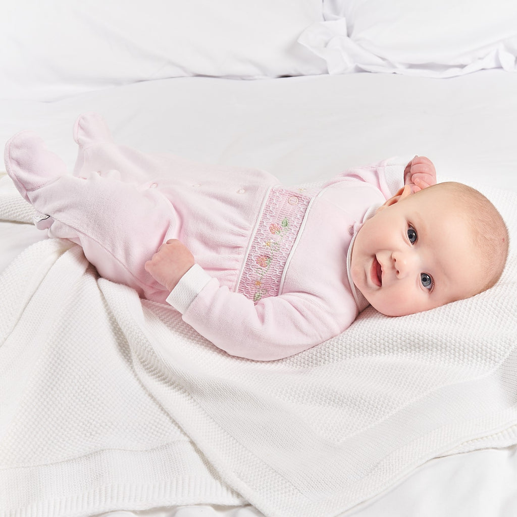 Dandelion Pink Strawberry Smocked Sleepsuit