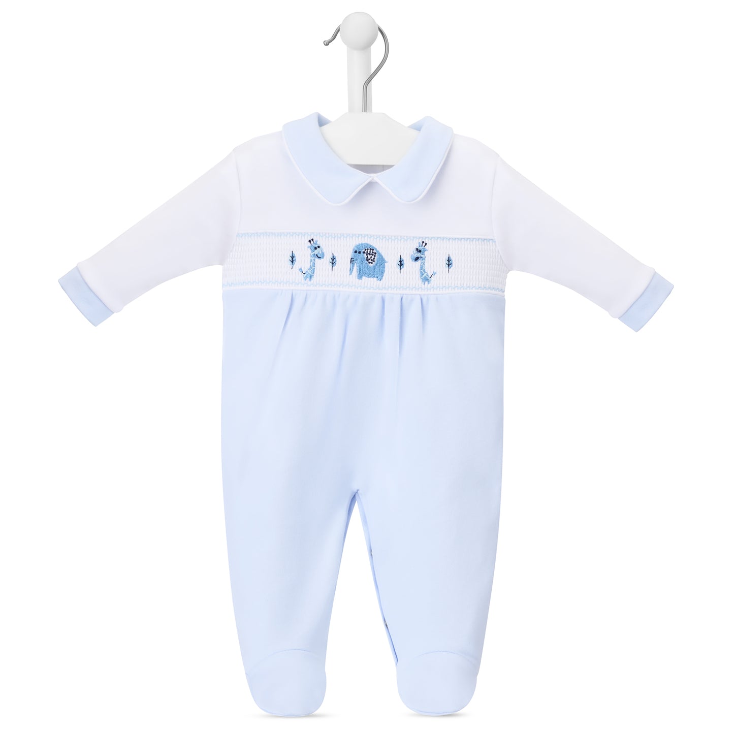 Dandelion Blue Jungle Friends Smocked Sleepsuit