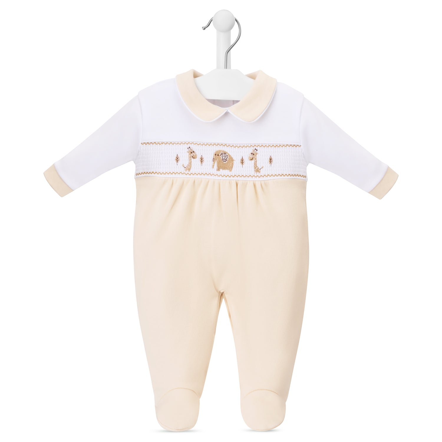 Dandelion Taupe Jungle Friends Smocked Sleepsuit