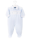 Dandelion Blue Rocking Horse Smocked Velour Sleepsuit