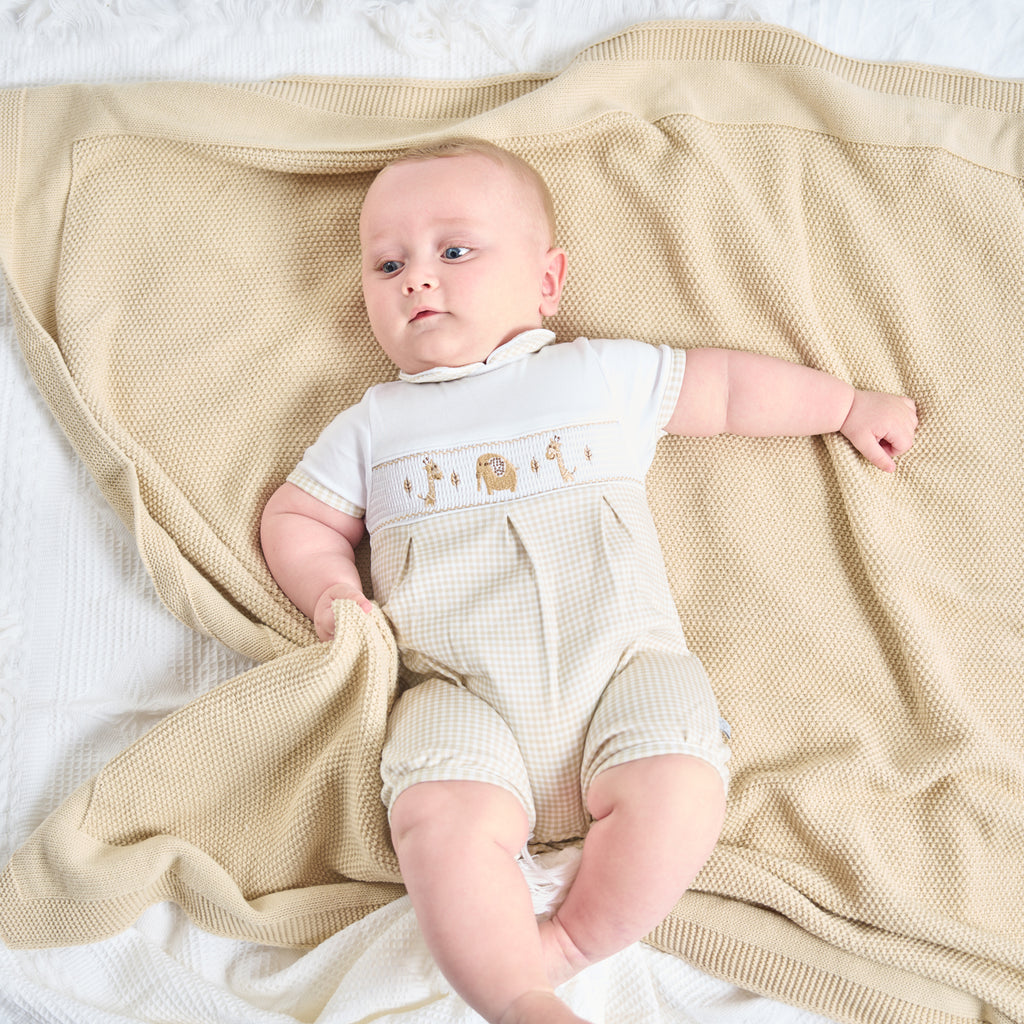 Dandelion Taupe Jungle Friends Smocked Romper
