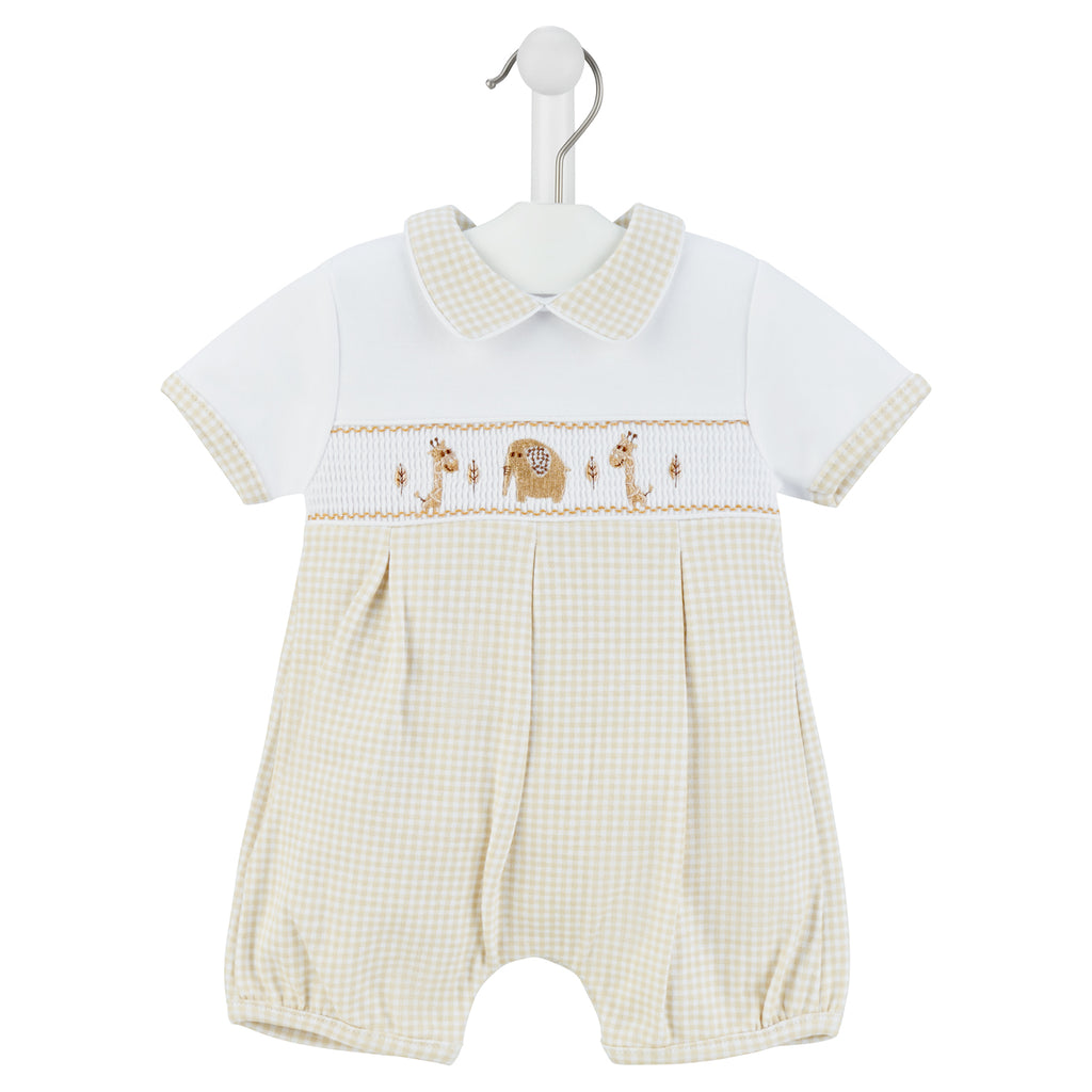 Dandelion Taupe Jungle Friends Smocked Romper