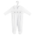 Dandelion White Little Tractor Smocked Sleepsuit