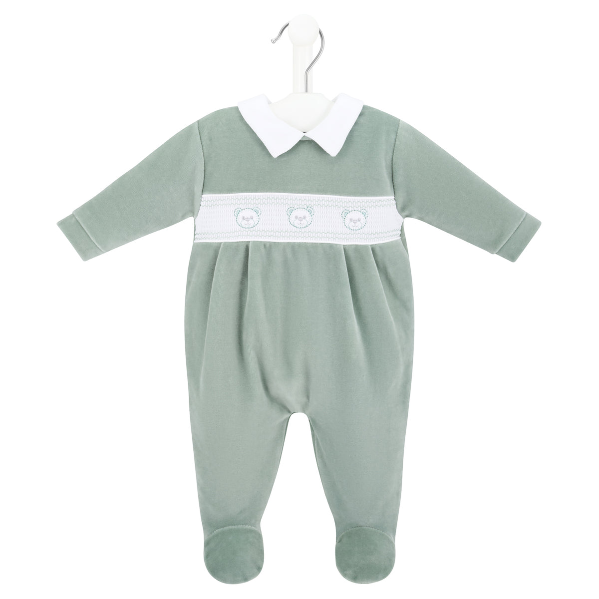 Dandelion Sage Bear Smocked Sleepsuit
