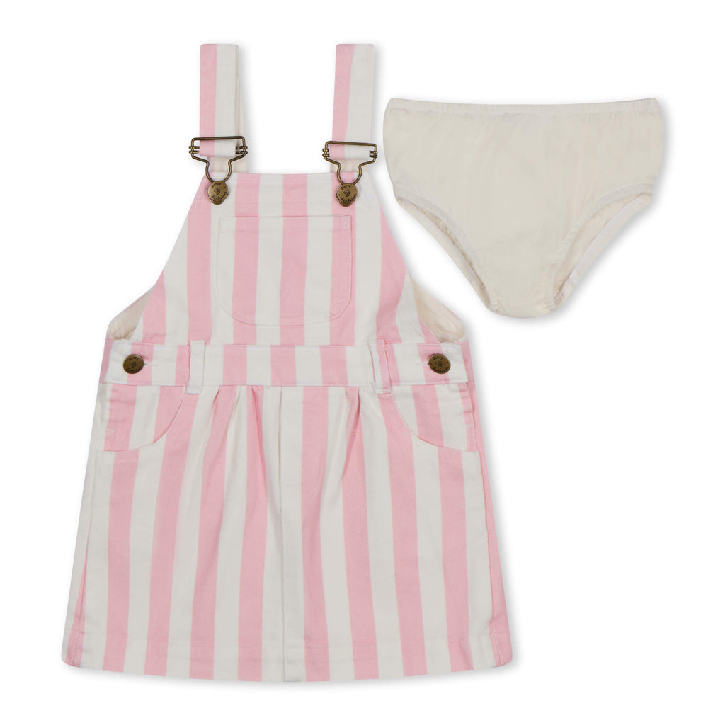 Dotty Dungarees Pink Wide Stripe Dungaree Dress