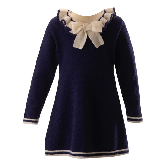 Rachel Riley Navy Knit Frill Dress