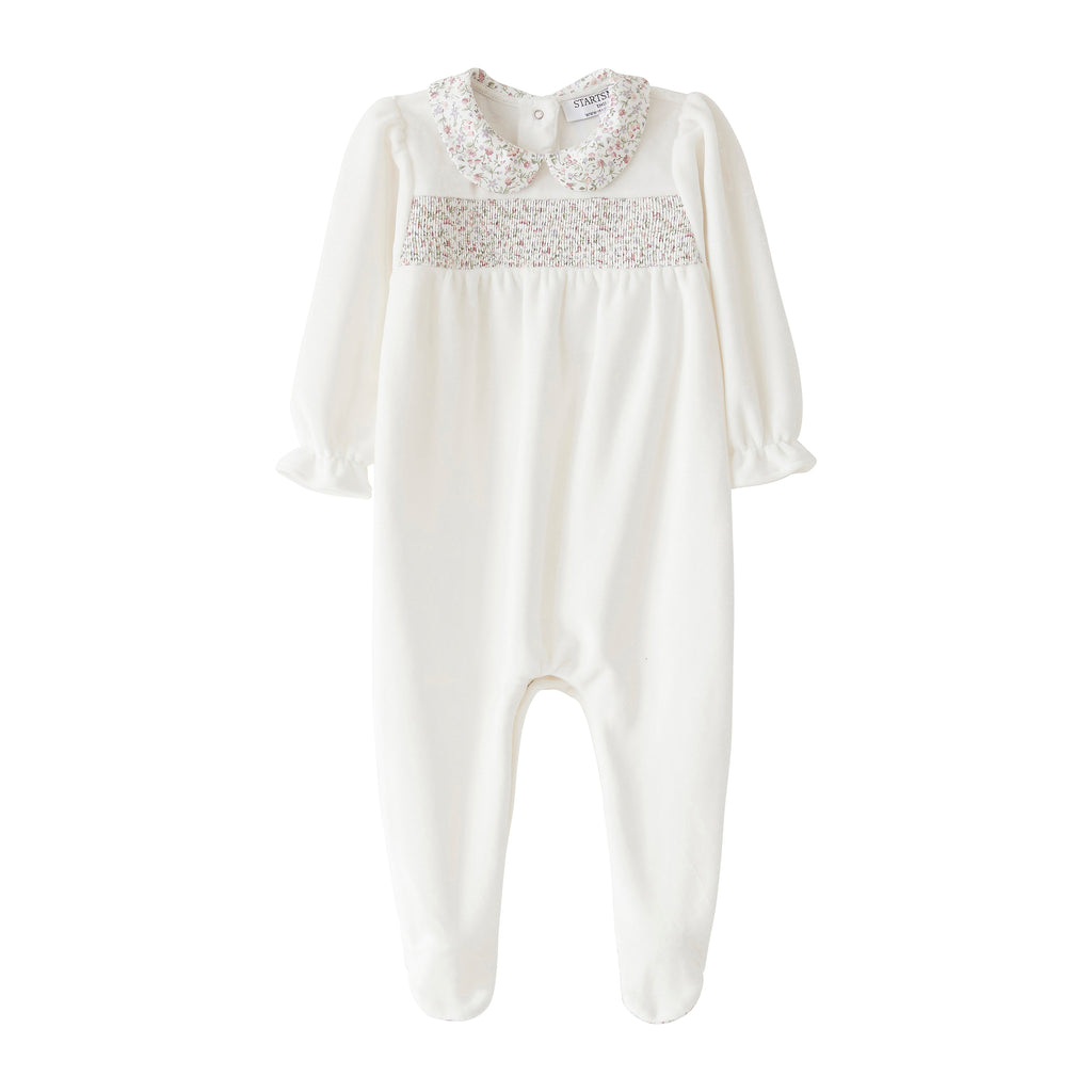 Startsmart Pink/Green Pastel Floral Smocked Sleepsuit