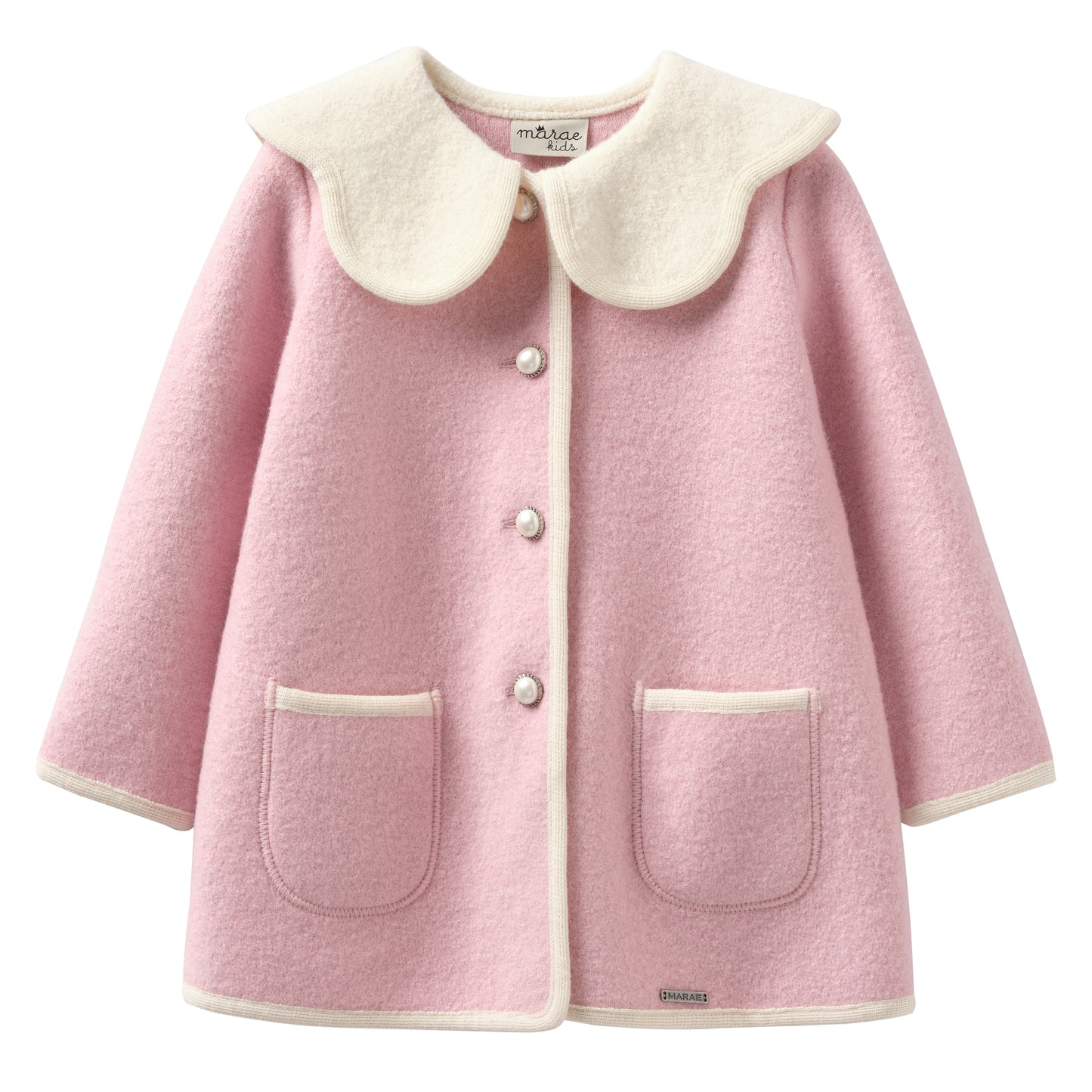 Marae Pink and Ivory Coat with Scalloped Collar