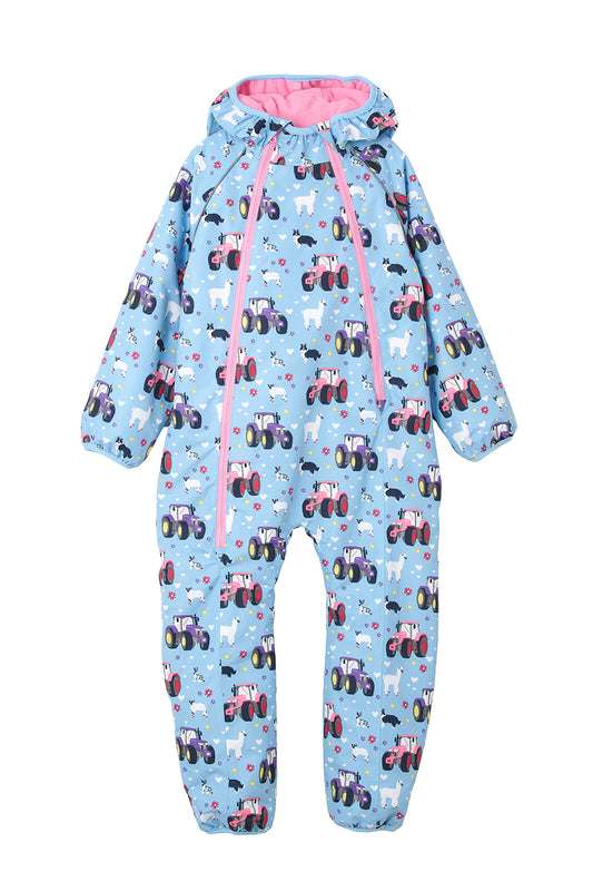 Lighthouse Sky Blue Farm Print Puddlesuit