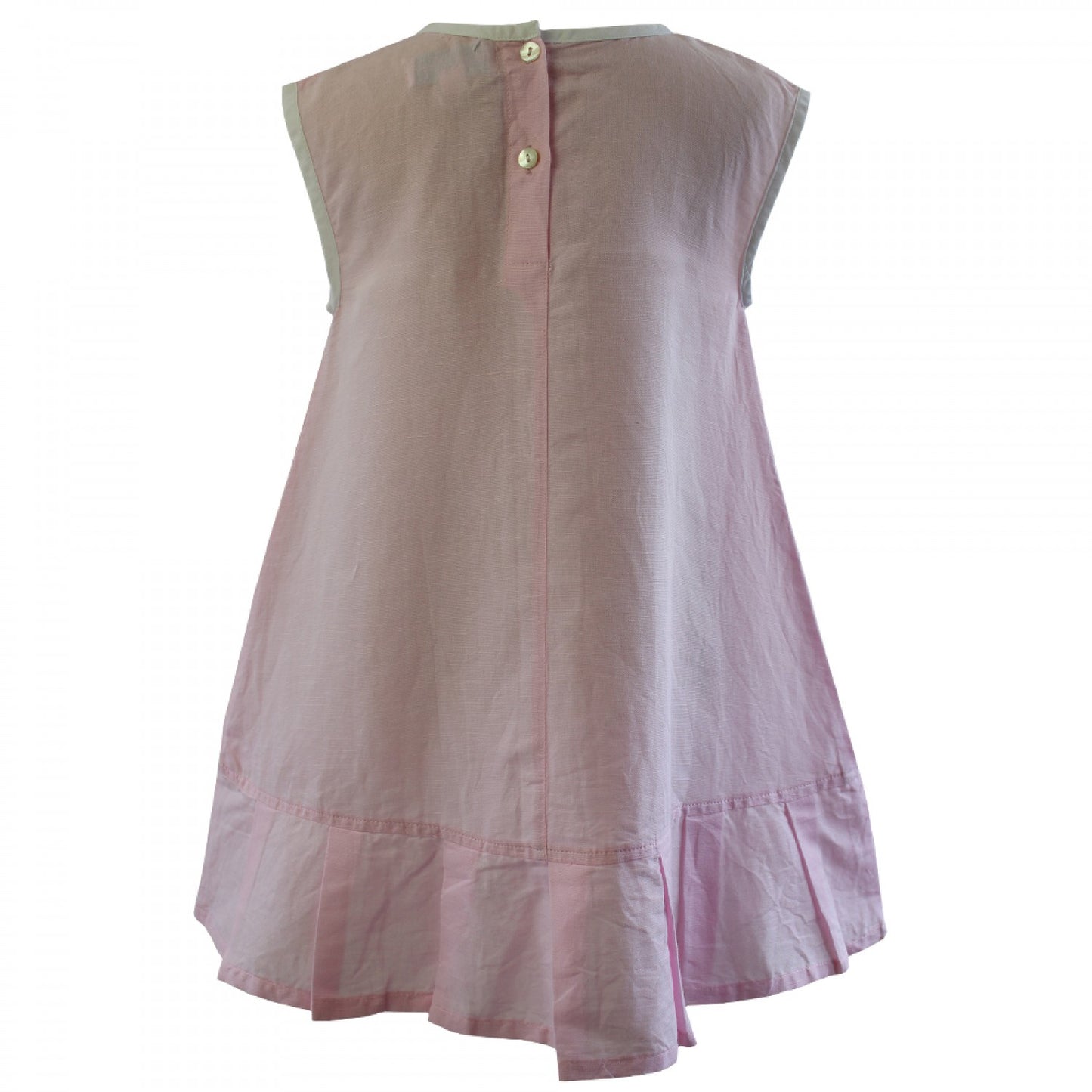 Powell Craft Pink Linen Sleeveless Dress with Ribbon Front