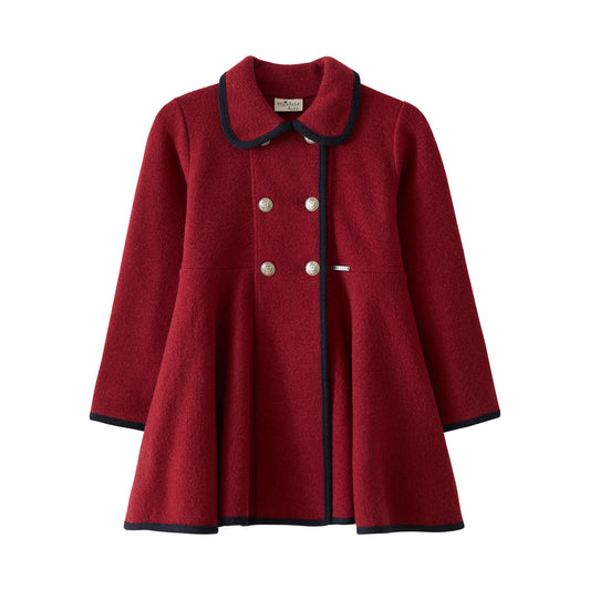 Marae Burgundy Wool Coat with Navy Trim