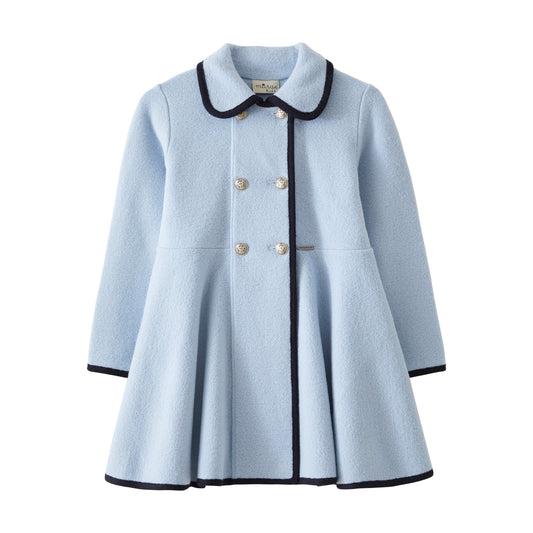 Marae Light Blue Wool Coat with Navy Trim