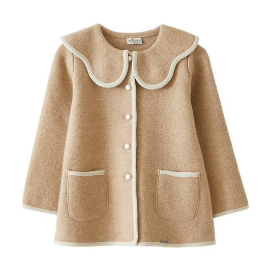 Marae Beige and Ivory Coat with Scalloped Collar