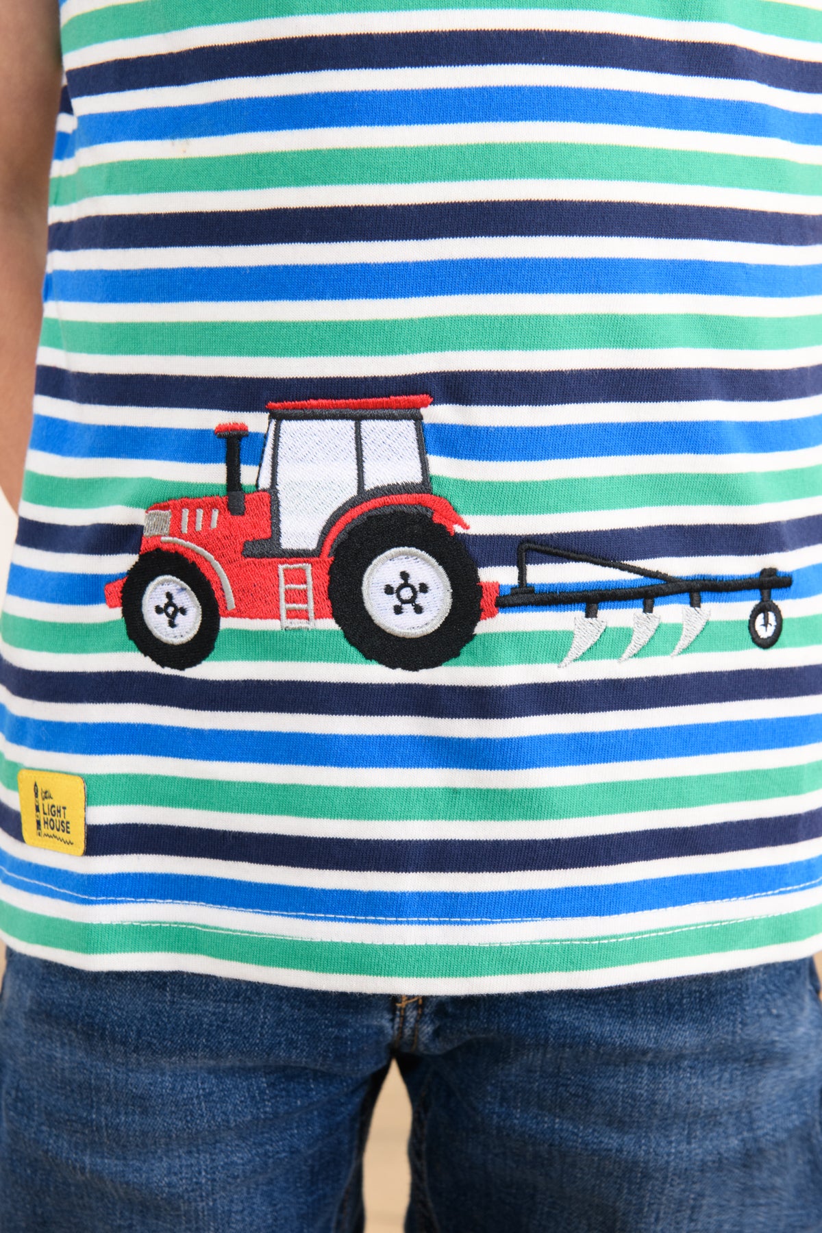 Lighthouse Short Sleeve Striped T-Shirt with Tractor