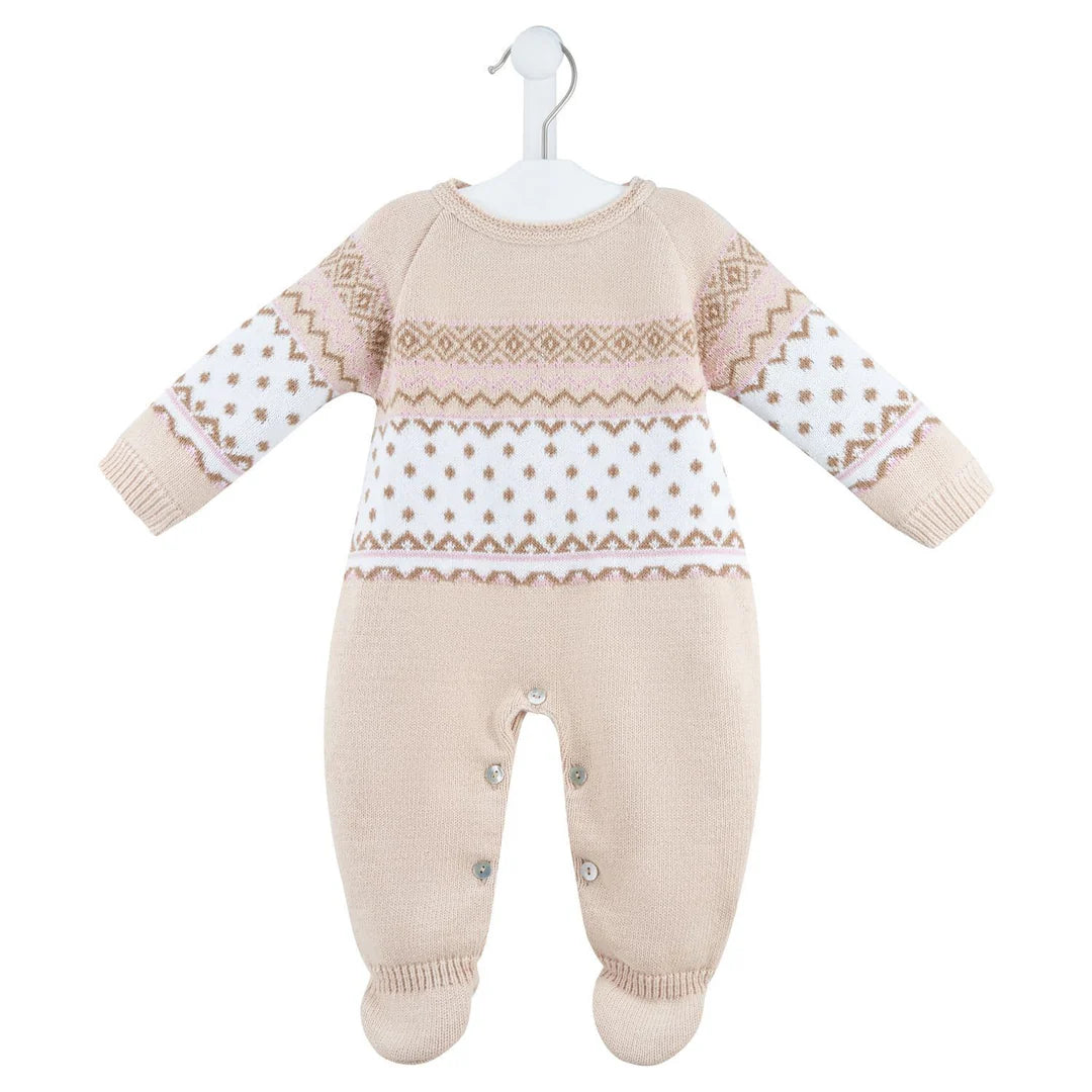 Dandelion Taupe & Pink Fairisle Knitted Sleepsuit