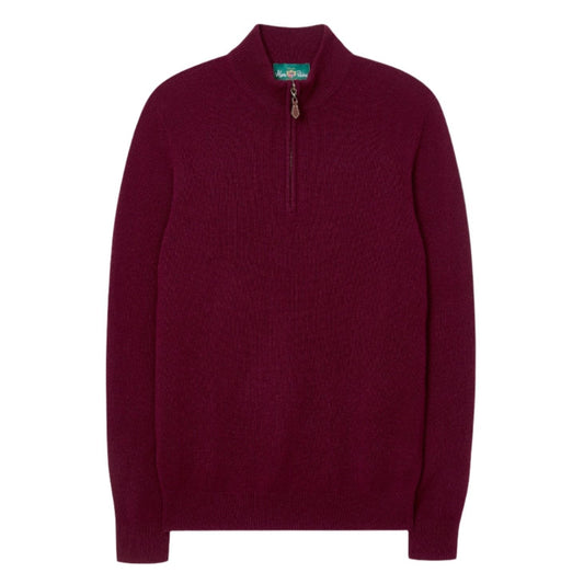 Alan Paine Bordeaux Lambswool Quarter Zip Jumper