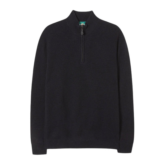 Alan Paine Navy Lambswool Quarter Zip Jumper