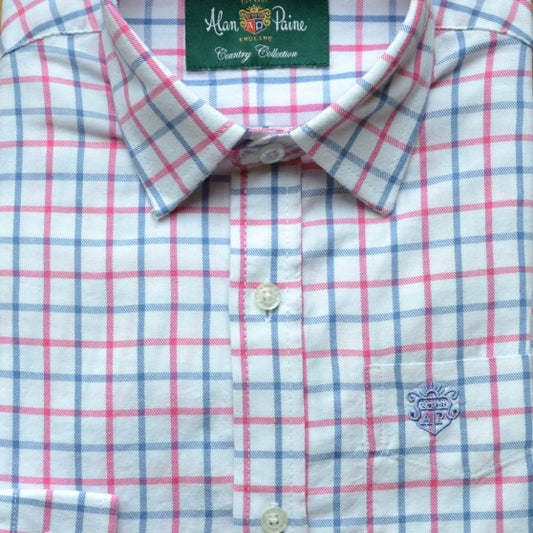 Alan Paine Pink &amp; Blue Check Shirt with Cufflink Holes