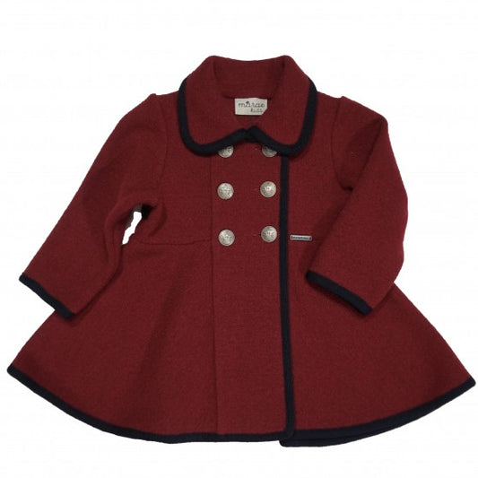 Marae Burgundy Wool Coat with Navy Trim FROM
