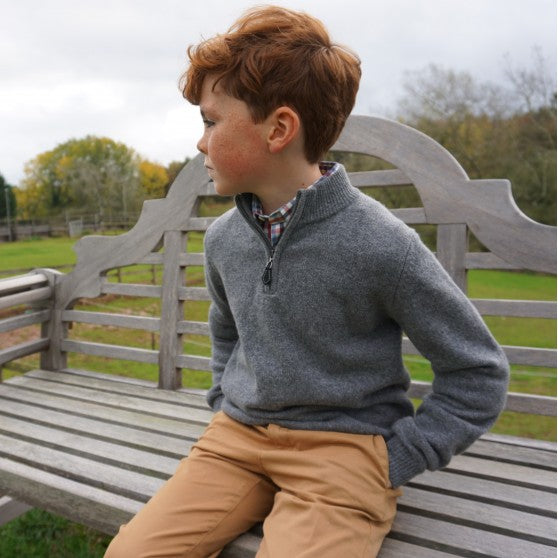 Alan Paine Grey Lambswool Quarter Zip Jumper Children s StartSmart