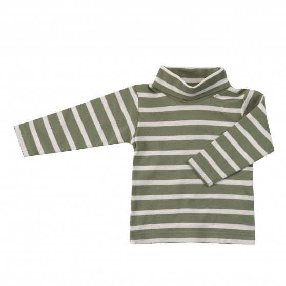 Pigeon Green and White Striped Polo Neck